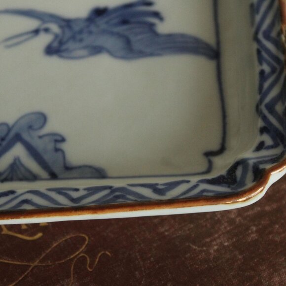 Vintage 1800s Sometsuke Plate, Antique Crane Pattern Blue And White Small Tray - Picture 6 of 13